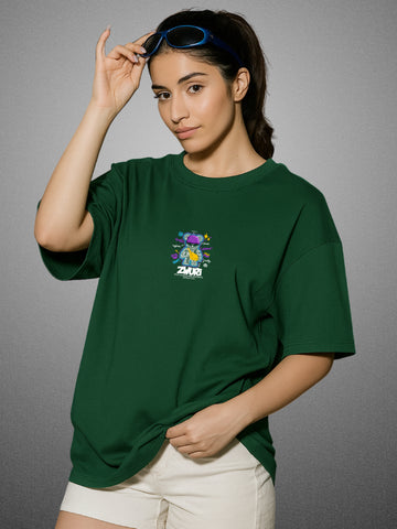 Graffiti Art, Forest Green Oversized T-Shirt For Women by Zwuri