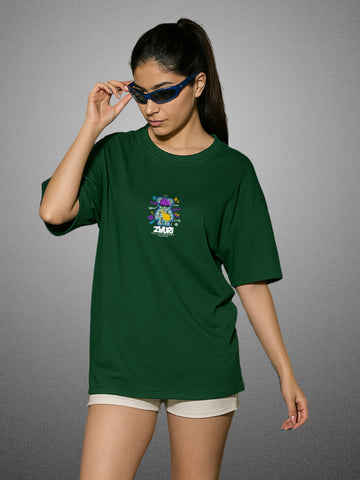 Graffiti Art, Forest Green Oversized T-Shirt For Women by Zwuri