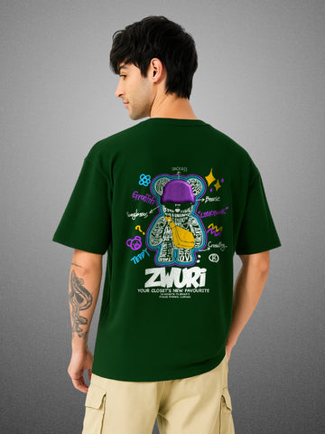 Graffiti Art, Forest Green Oversized T-Shirt For Men by Zwuri
