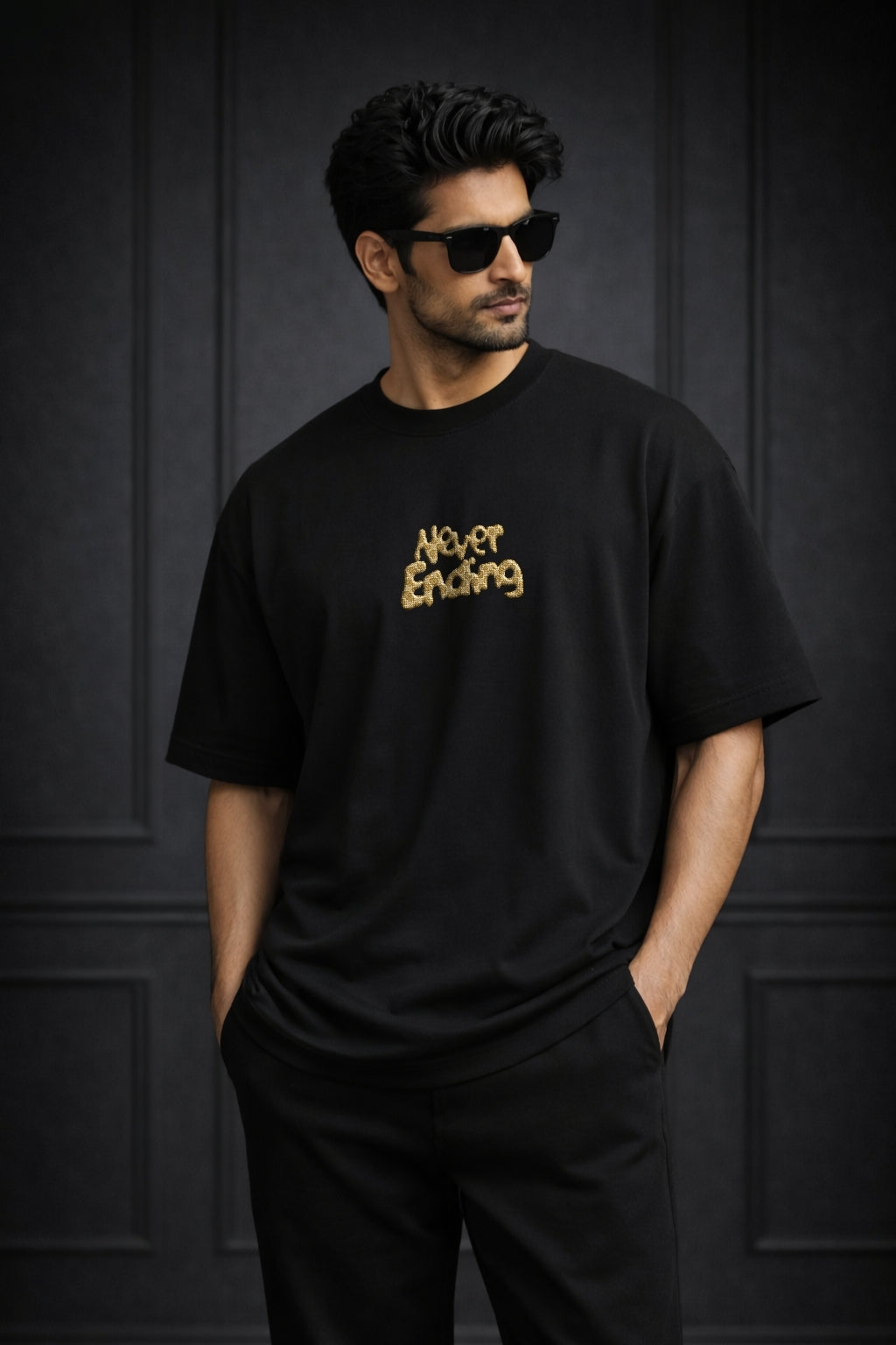 Zwuri Men | Never Ending - Pitch Black Oversized T-Shirt