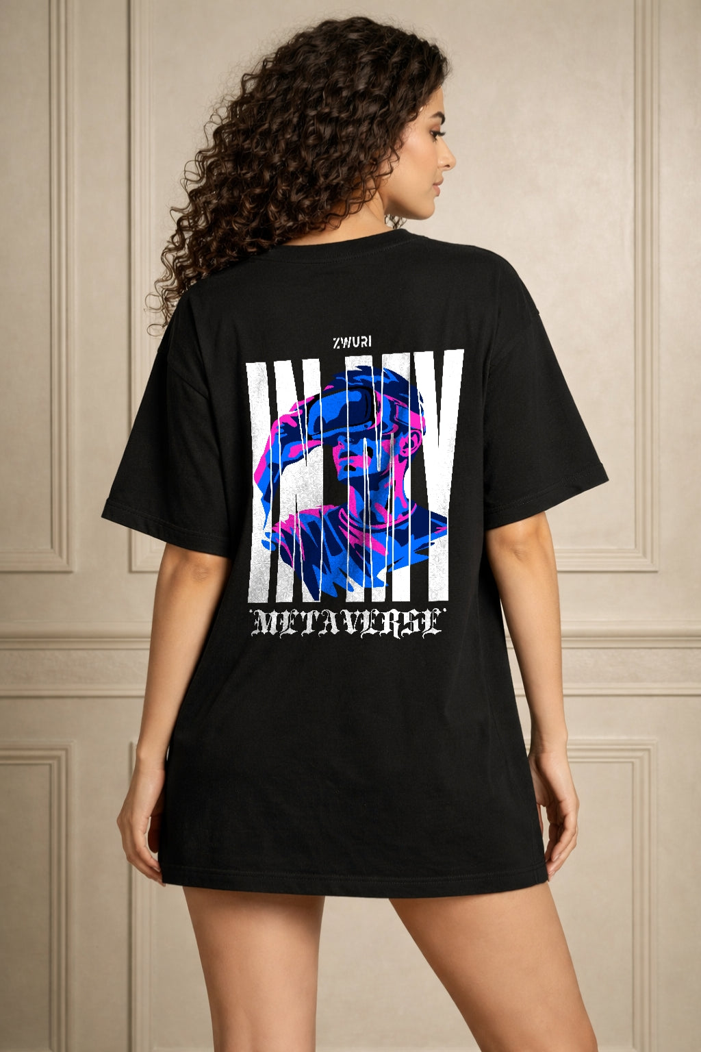 Zwuri Women | Metaverse - Pitch Black Oversized T-Shirt
