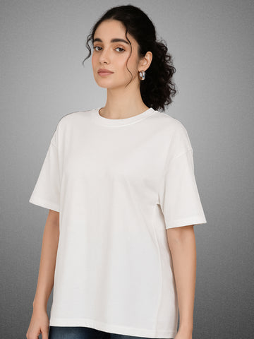 Zwuri Women's Pure White Oversized T-Shirt Solids, Relaxed Fit, Minimalist Everyday Wear