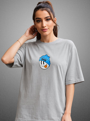 Thug Life, Smoke Gray Oversized T-Shirt For Women by Zwuri
