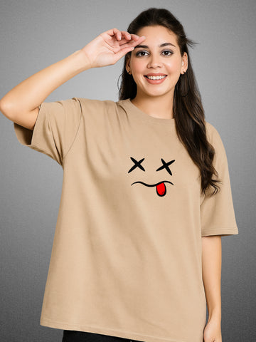 X.O. Velvet Beige Oversized T-Shirt For Women by Zwuri