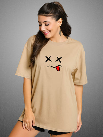 X.O. Velvet Beige Oversized T-Shirt For Women by Zwuri