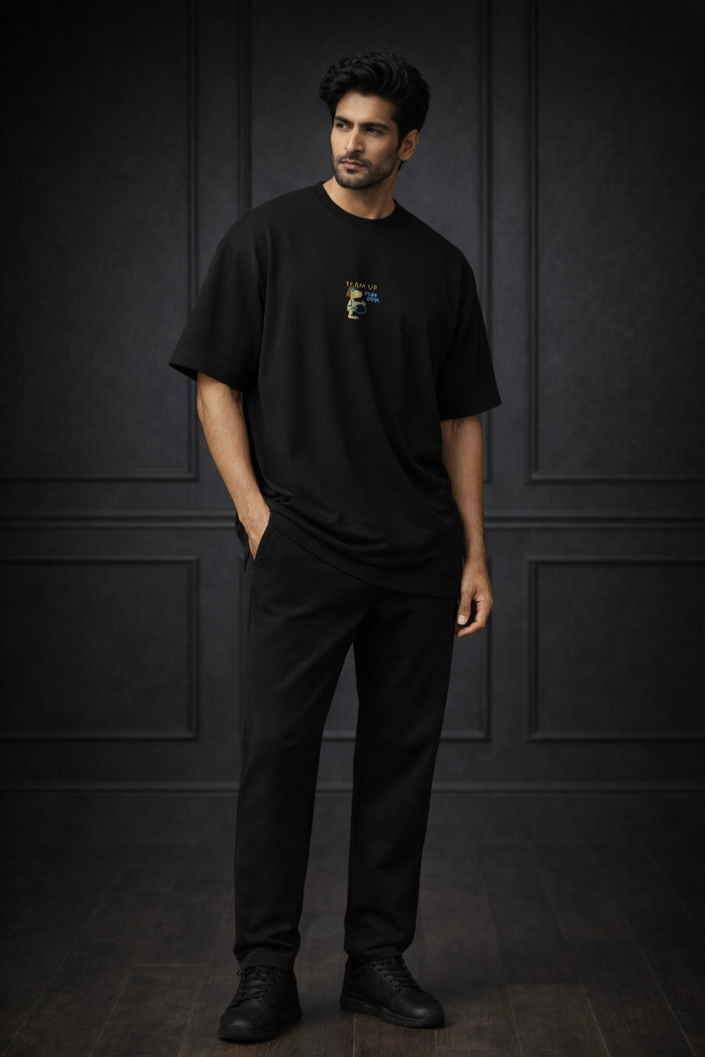 Zwuri Men | Team Up - Pitch Black Oversized T-Shirt