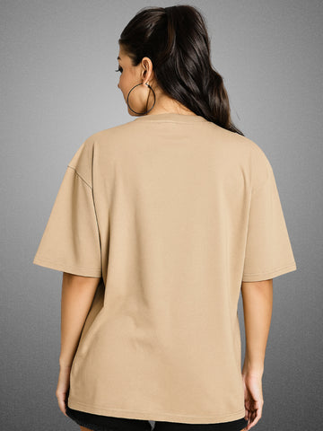 Zwuri Women’s Velvet Beige Oversized T-Shirt Solids, Relaxed Fit, Minimalist Everyday Wear