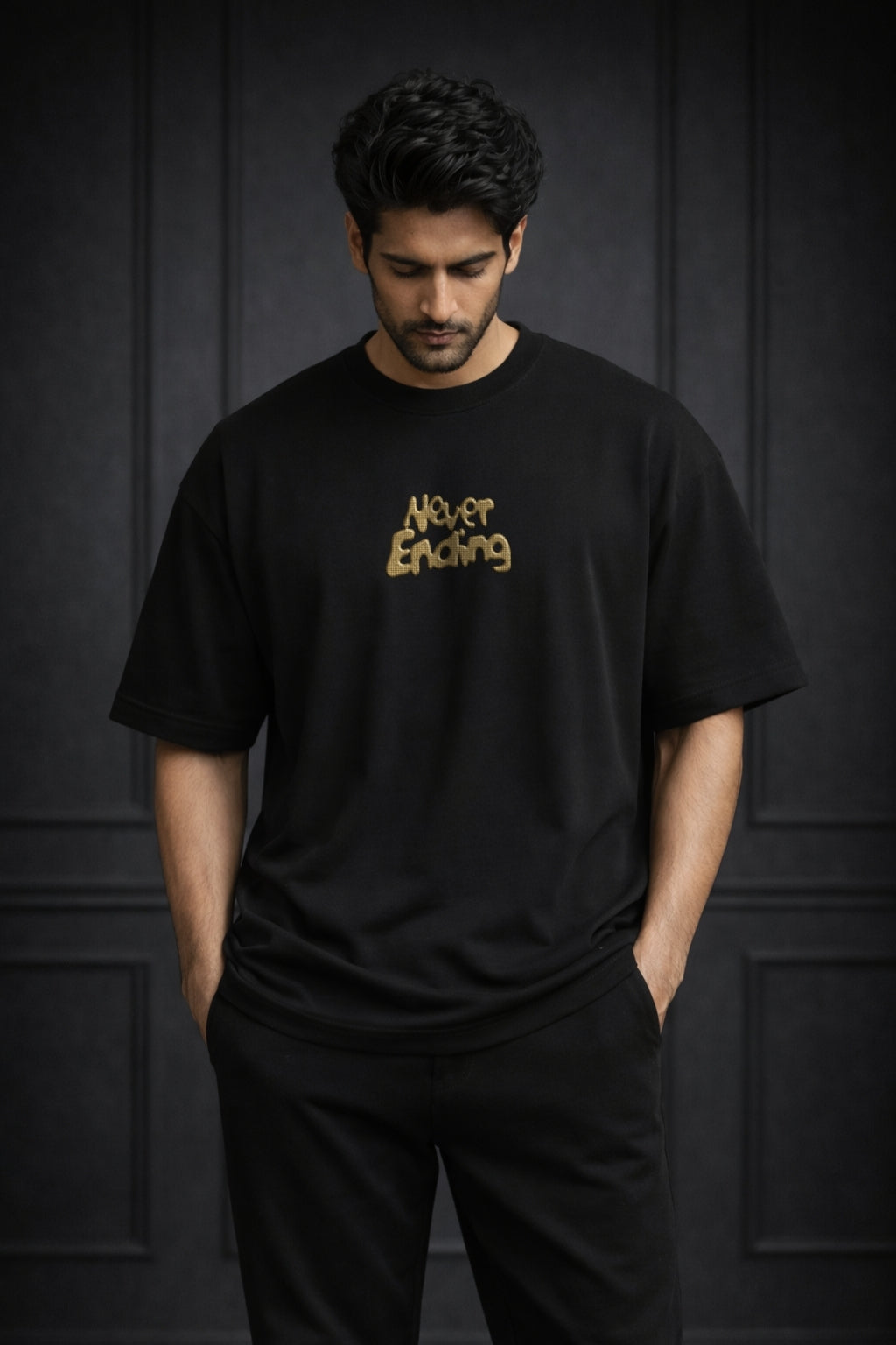 Zwuri Men | Never Ending - Pitch Black Oversized T-Shirt