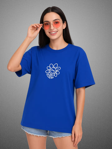 Okay Okay Okay Drift Blue Oversized T-Shirt For Women by Zwuri