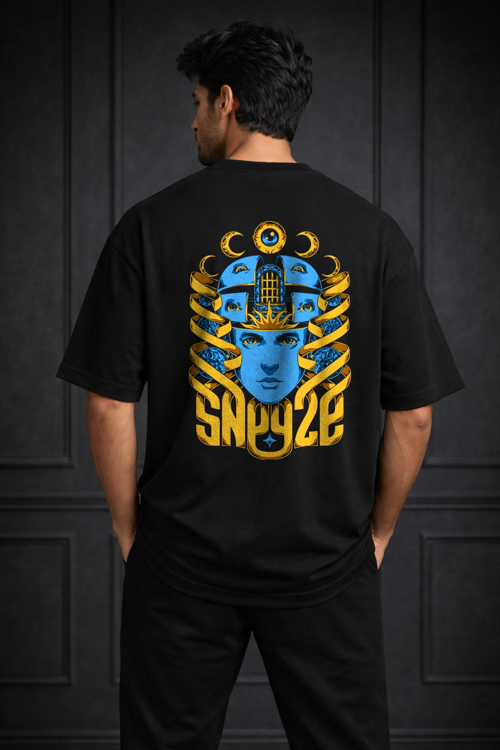 Zwuri Men | Sneeze - Pitch Black Oversized T-Shirt