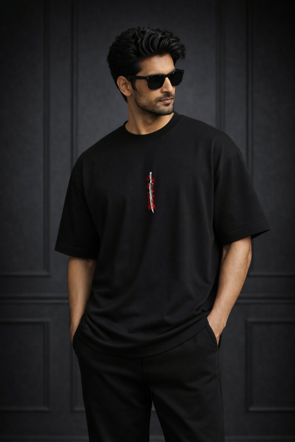 Zwuri Men | Fighter - Pitch Black Oversized T-Shirt