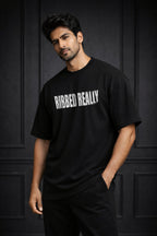 Zwuri Men | Ribbed Ribs - Pitch Black Oversized T-Shirt