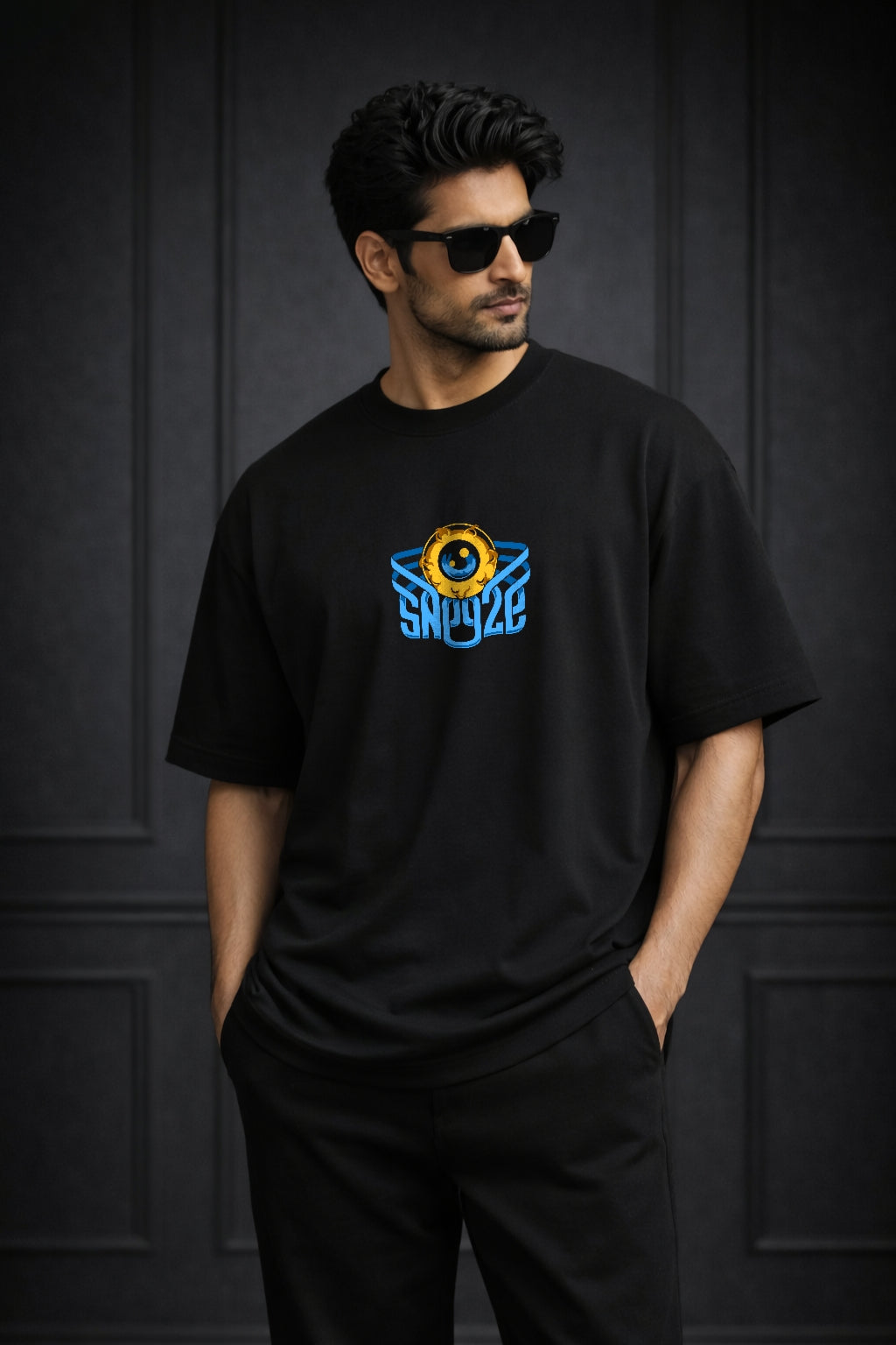 Zwuri Men | Sneeze - Pitch Black Oversized T-Shirt