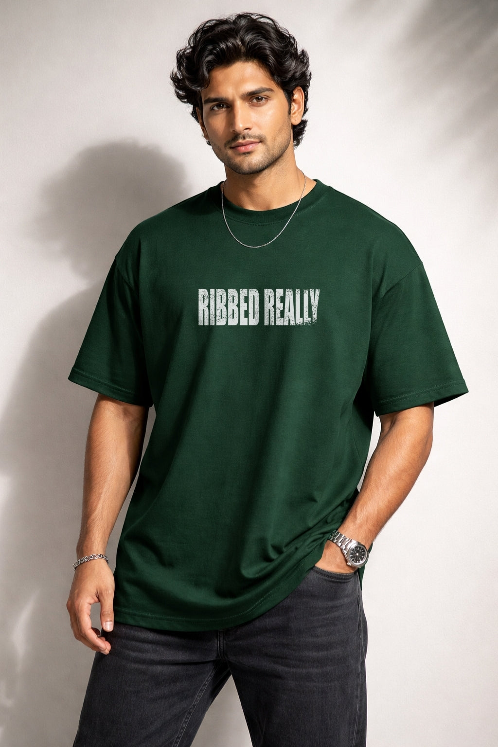 Zwuri Men | Ribbed Ribs - Jungle Vibe Oversized T-Shirt