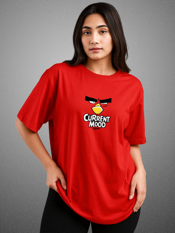 Angry Bird Crimson Red Oversized T-Shirt for Women by Zwuri