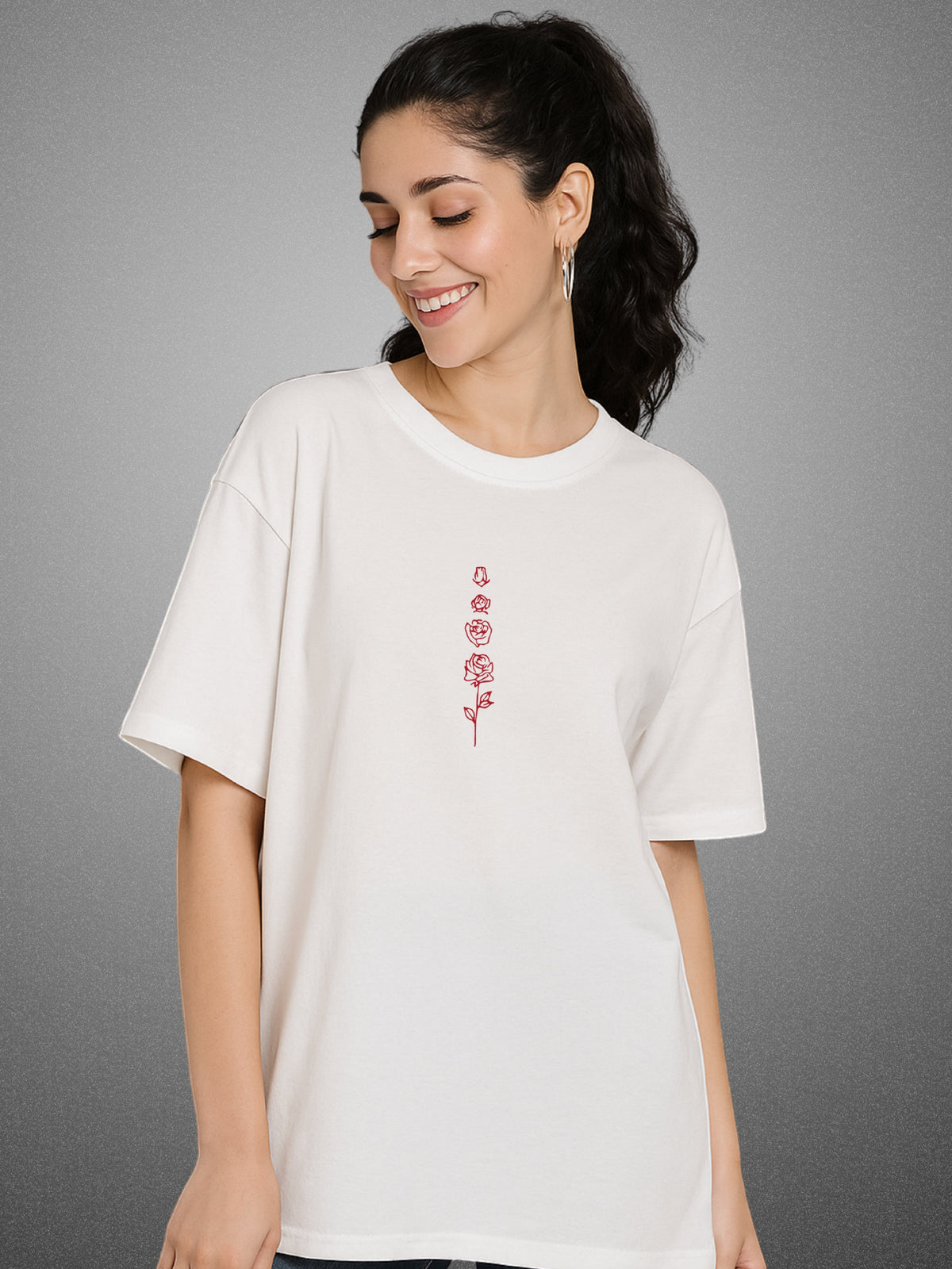 🌹 Roses Pure White Oversized T-Shirt For Women by Zwuri
