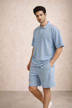 Zwuri Men | Frost Blue Oversized Polo Cord Set