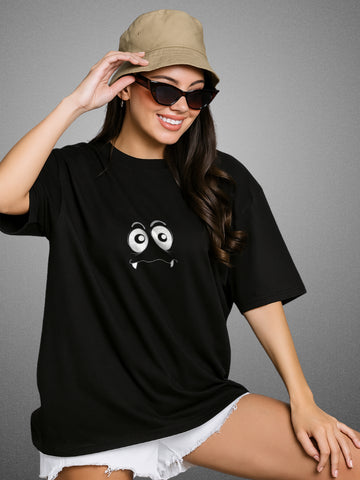 👀 Why U Lookin? Zen Black Oversized T-Shirt For Women by Zwuri