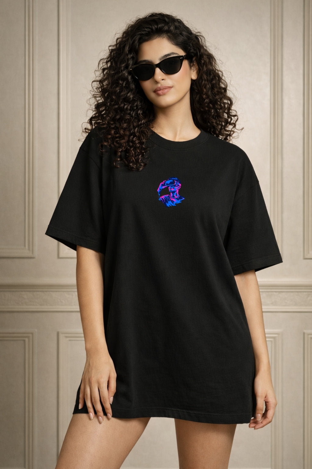 Zwuri Women | Metaverse - Pitch Black Oversized T-Shirt