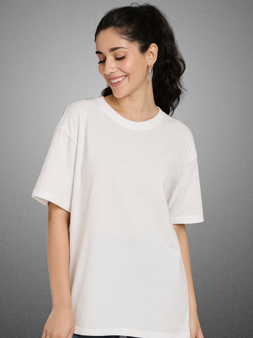 Zwuri Women's Pure White Oversized T-Shirt Solids, Relaxed Fit, Minimalist Everyday Wear