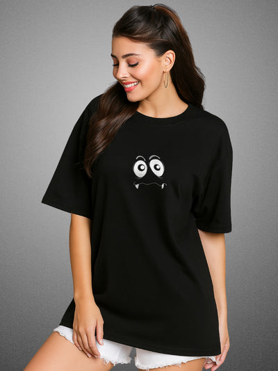 👀 Why U Lookin? Zen Black Oversized T-Shirt For Women by Zwuri
