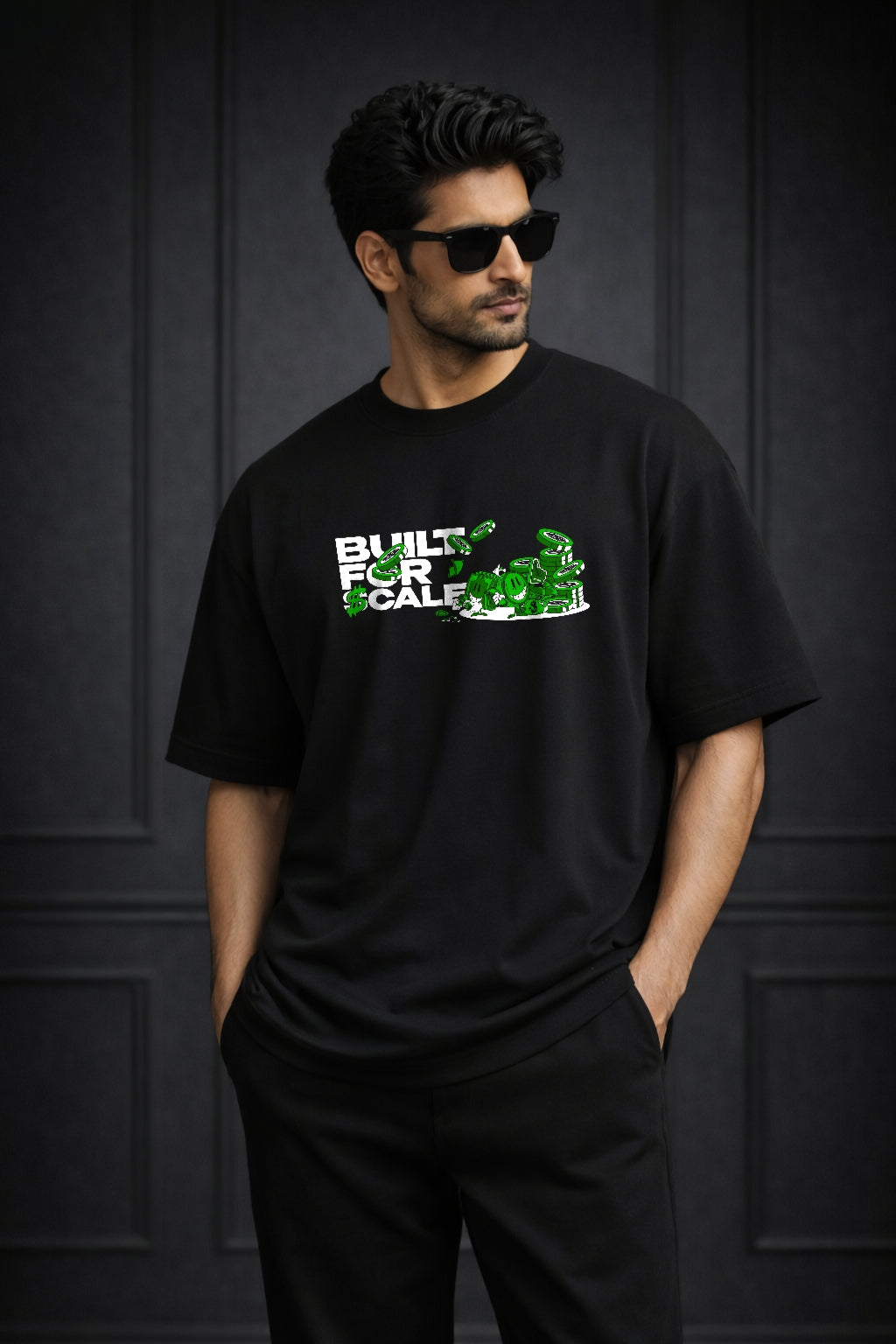 Zwuri Men | Build Money - Pitch Black Oversized T-Shirt