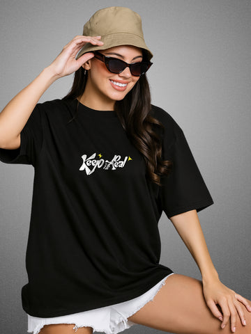Did You Manifest Me? Zen Black Oversized T-Shirt for Women by Zwuri