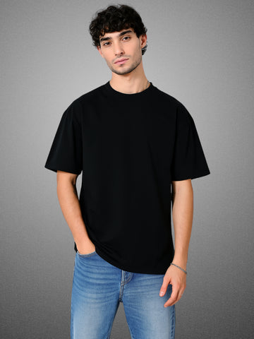 Zwuri Men’s Zen Black Oversized T-Shirt Solids, Relaxed Fit, Minimalist Everyday Wear