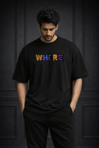 Zwuri Men | Where Are We - Pitch Black Oversized T-Shirt