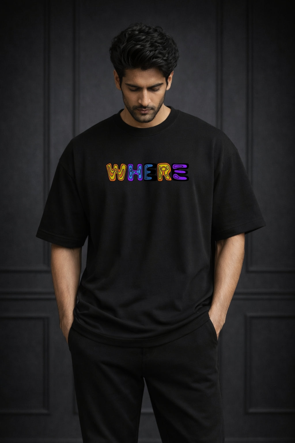 Zwuri Men | Where Are We - Pitch Black Oversized T-Shirt