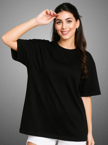 Zwuri Women’s Zen Black Oversized T-Shirt Solids, Relaxed Fit, Minimalist Everyday Wear
