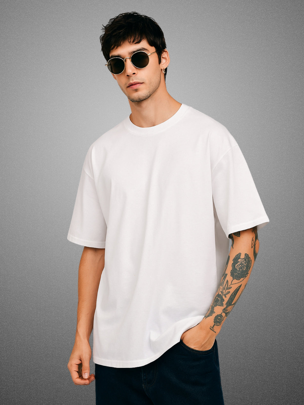 Zwuri Men’s Pure White Oversized T-Shirt Solids, Relaxed Fit, Minimalist Everyday Wear