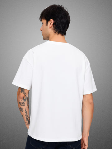 Zwuri Men’s Pure White Oversized T-Shirt Solids, Relaxed Fit, Minimalist Everyday Wear