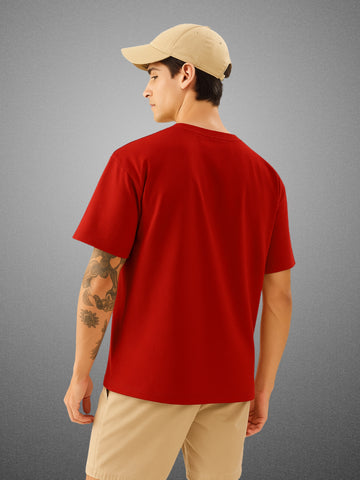 Zwuri Men’s Crimson Red Oversized T-Shirt Solids, Relaxed Fit, Minimalist Everyday Wear