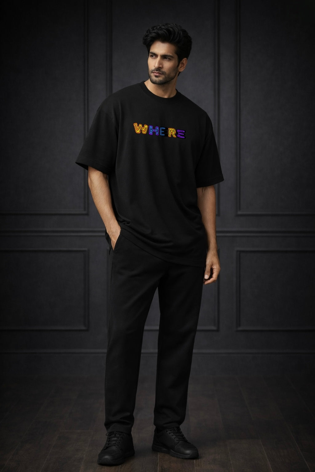 Zwuri Men | Where Are We - Pitch Black Oversized T-Shirt