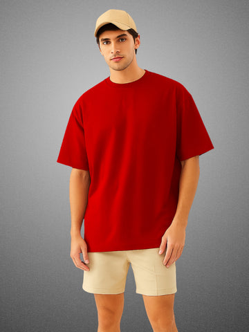 Zwuri Men’s Crimson Red Oversized T-Shirt Solids, Relaxed Fit, Minimalist Everyday Wear