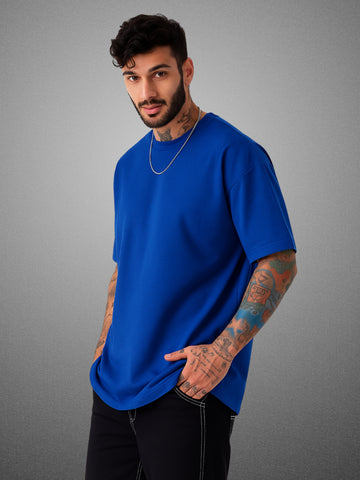Zwuri Men’s Drift Blue Oversized T-Shirt Solids, Relaxed Fit, Minimalist Everyday Wear