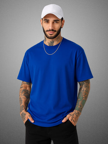 Zwuri Men’s Drift Blue Oversized T-Shirt Solids, Relaxed Fit, Minimalist Everyday Wear