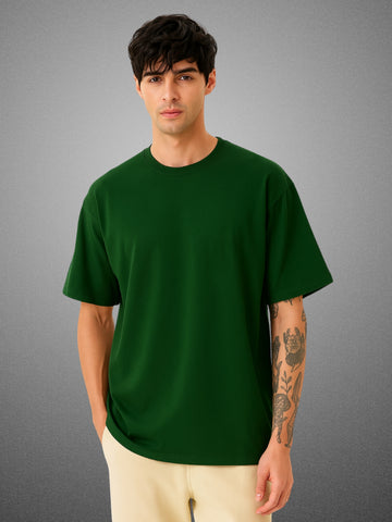 Zwuri Men’s Forest Green Oversized T-Shirt Solids, Relaxed Fit, Minimalist Everyday Wear