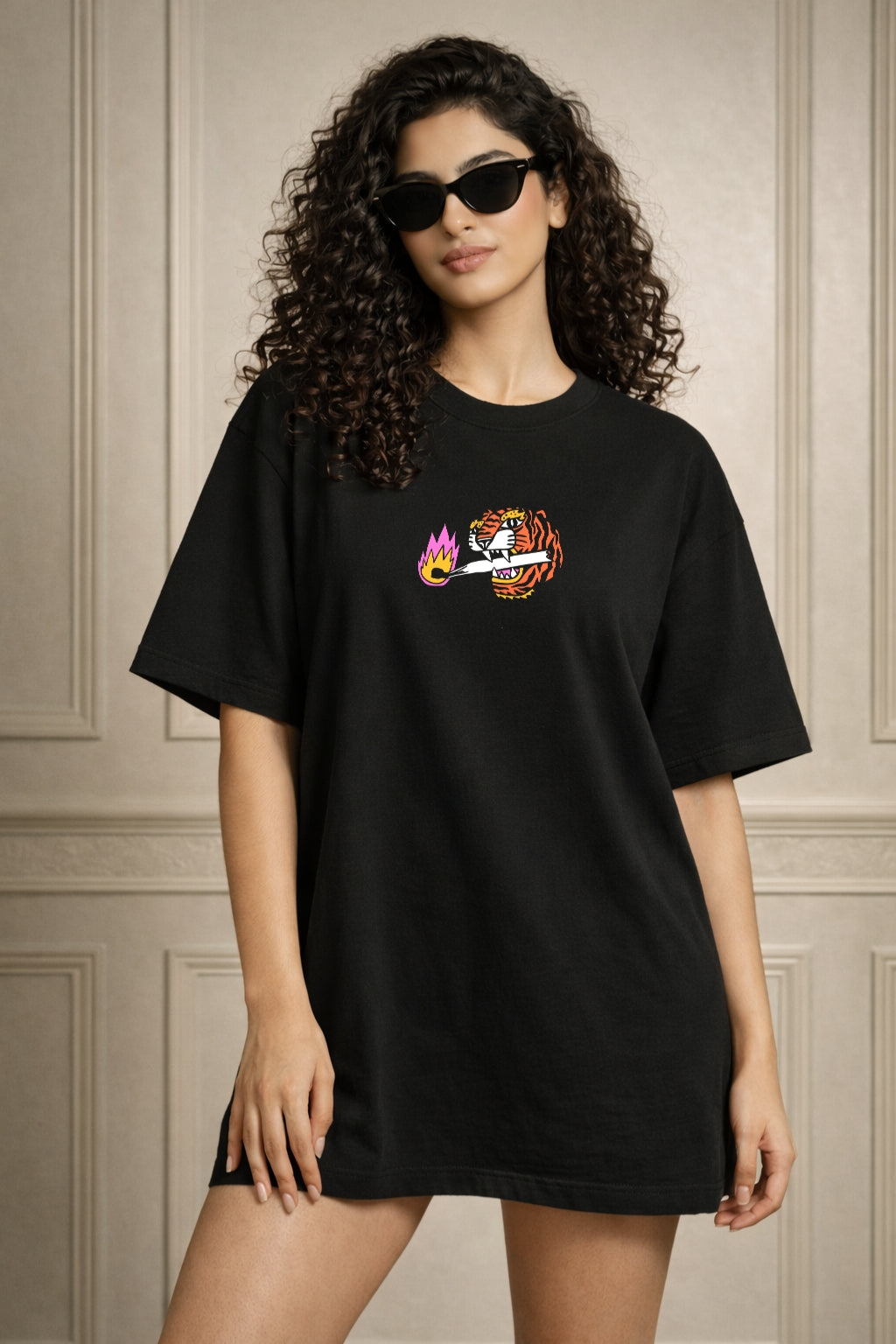 Zwuri Women | Spark 'n' Sparkle - Pitch Black Oversized T-Shirt