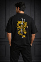 Zwuri Men | Samurai Dragon - Pitch Black Oversized T-Shirt