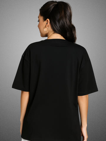 Zwuri Women’s Zen Black Oversized T-Shirt Solids, Relaxed Fit, Minimalist Everyday Wear