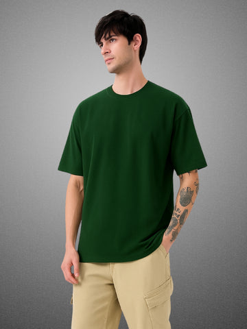Zwuri Men’s Forest Green Oversized T-Shirt Solids, Relaxed Fit, Minimalist Everyday Wear