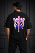 Zwuri Men | Ribbed Ribs - Pitch Black Oversized T-Shirt