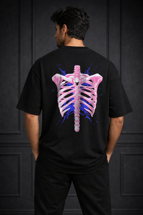 Zwuri Men | Ribbed Ribs - Pitch Black Oversized T-Shirt
