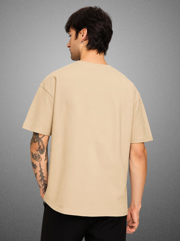 Zwuri Men’s Velvet Beige Oversized T-Shirt Solids, Relaxed Fit, Minimalist Everyday Wear