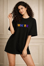 Zwuri Women | Where Are We - Pitch Black Oversized T-Shirt
