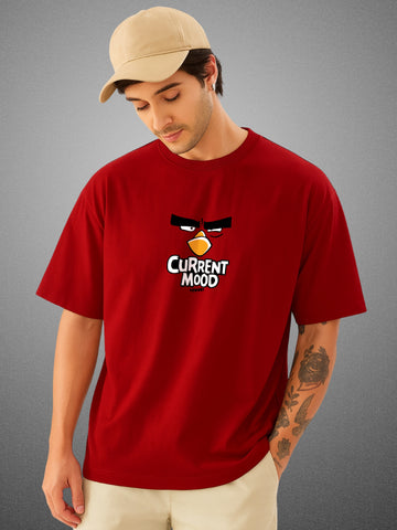 Angry Bird Crimson Red Oversized T-Shirt for Men by Zwuri