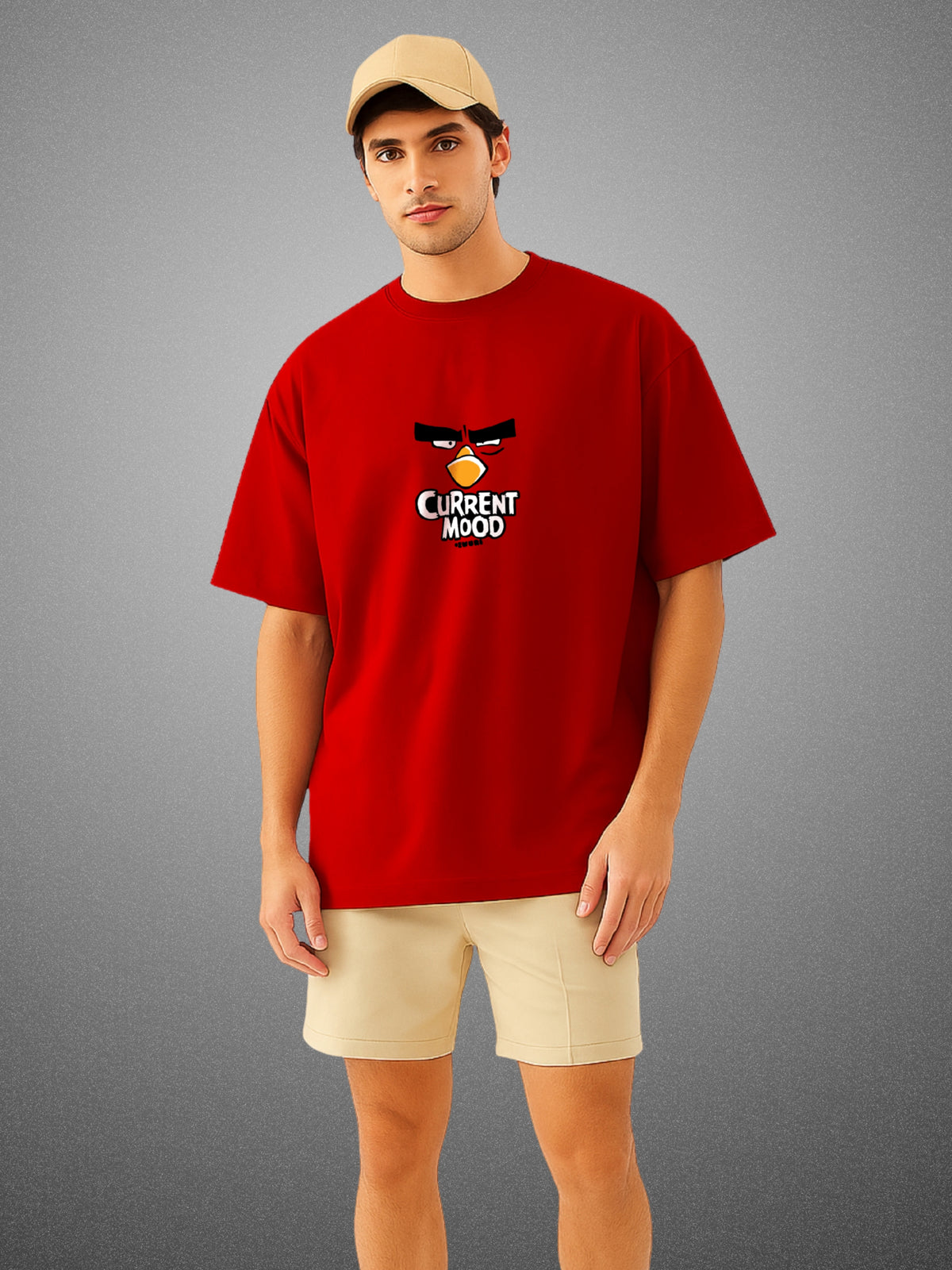 Angry Bird Crimson Red Oversized T-Shirt for Men by Zwuri