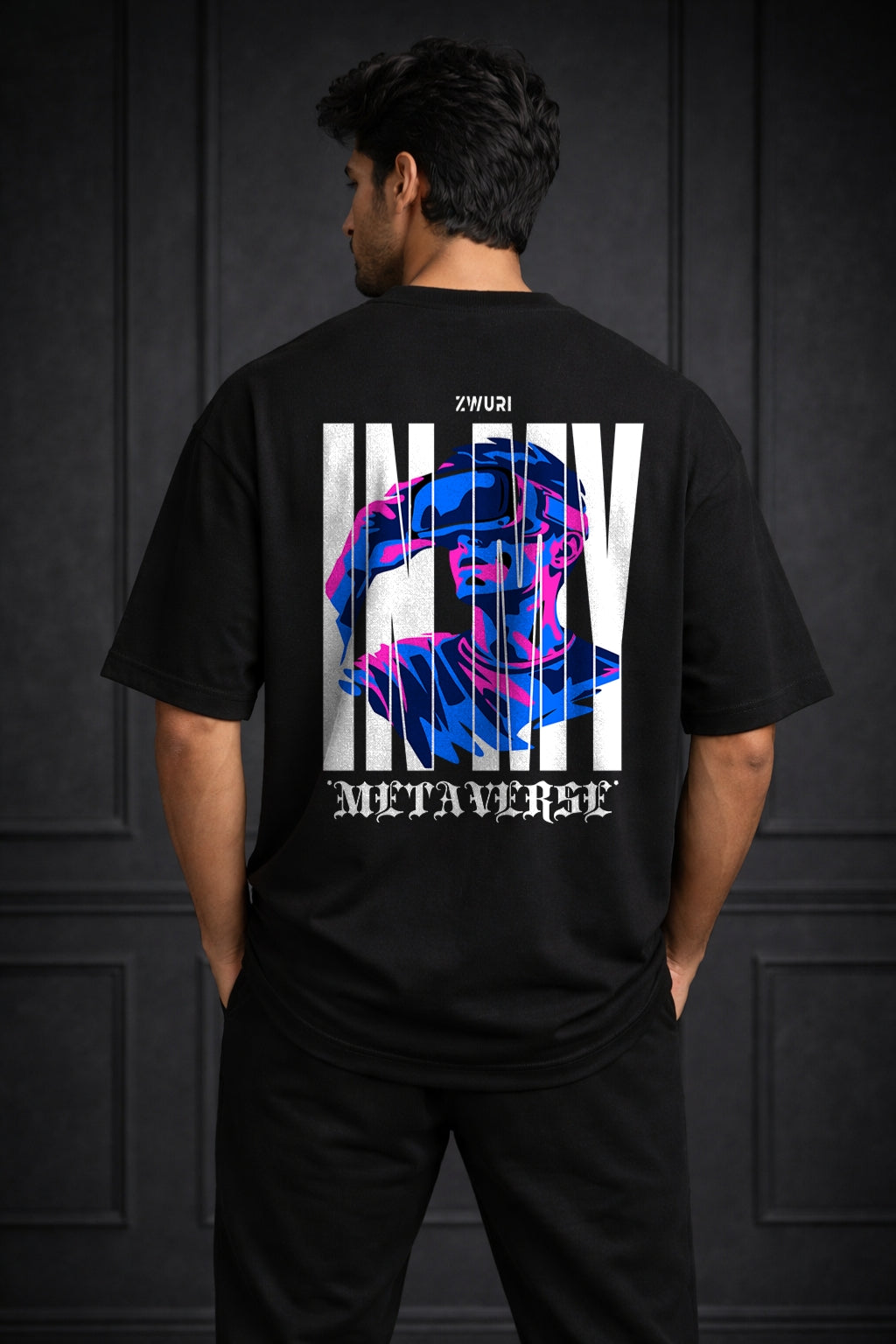 Zwuri Men | Metaverse - Pitch Black Oversized T-Shirt